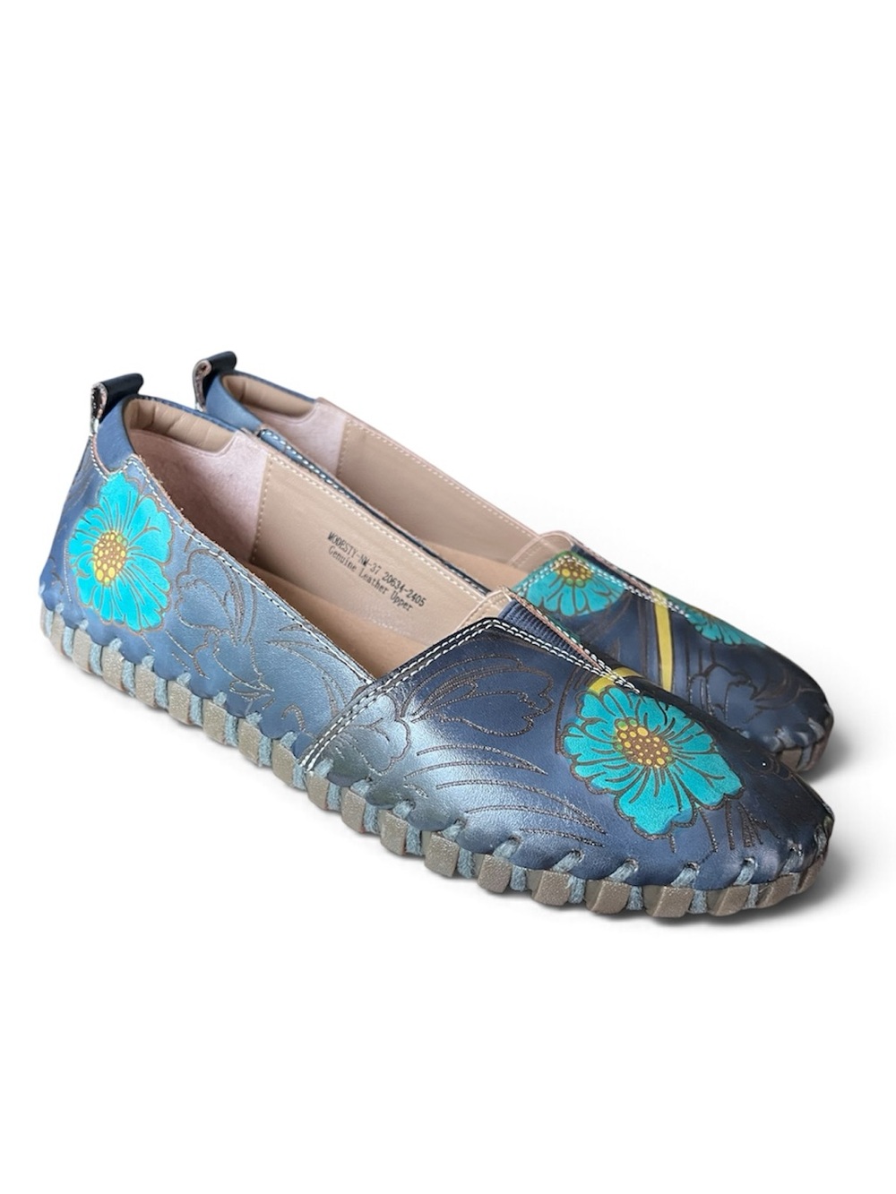 L’ARTISTE NEW Spring Step L'Artiste Modesty Blue Leather Floral Shoes Size 37